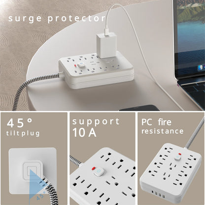 10AC outlets with 5-ft Woven material wire, 3USB ,1 USB-C fast-charging ports Power strip surge protector