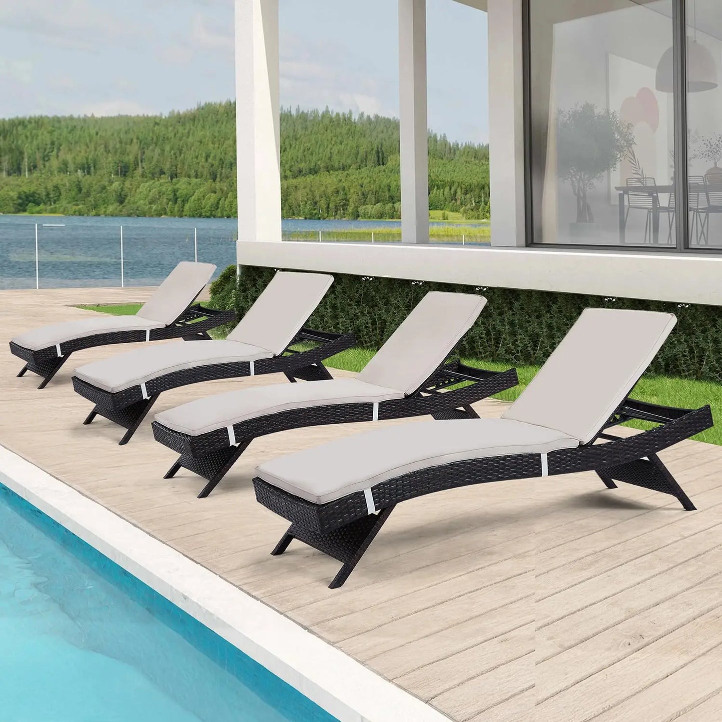 2 Folding Chairs Patio Chaise Lounge, Outdoor Wicker Lounge