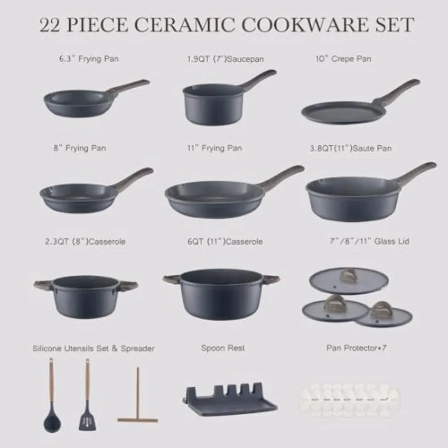 Non Stick Non-Toxic 22 Pcs Ceramic Cookware Set