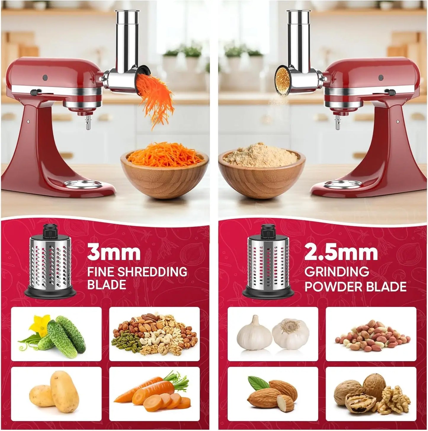 Stainless Steel Slicer Shredder Attachment for KitchenAid Stand Mixers