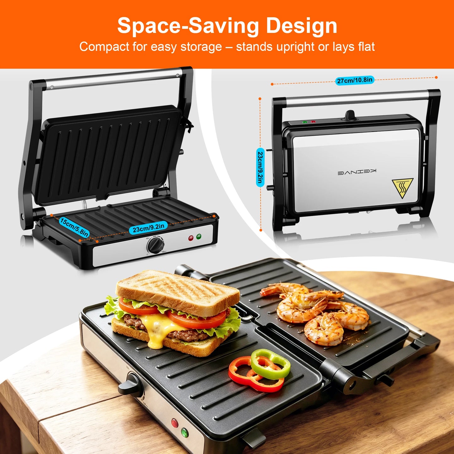 2-Slice Sandwich Maker, 900W Indoor Grill & Panini Press