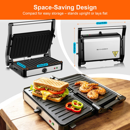 2-Slice Sandwich Maker, 900W Indoor Grill & Panini Press