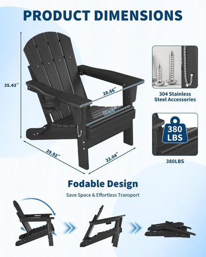 Folding Adirondack Chair HDPE Plastic Outdoor Patio Chair