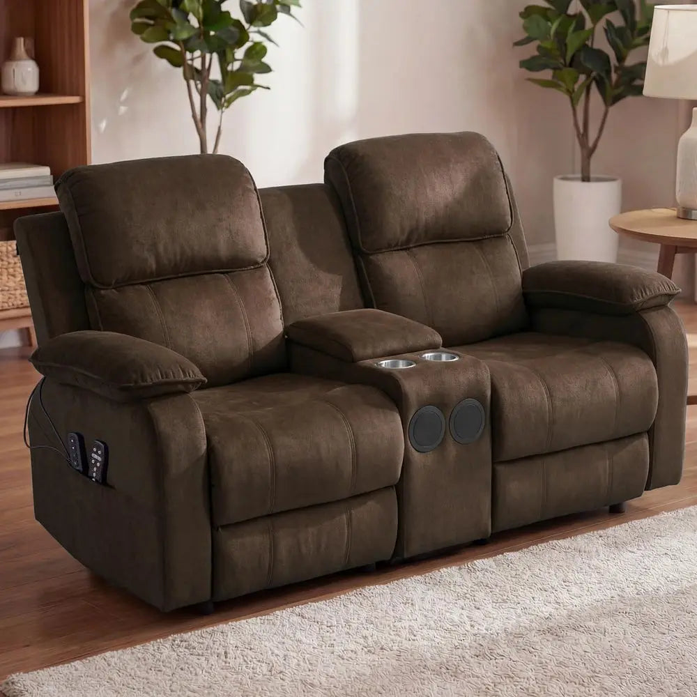 Power Loveseat Recliner with Console,  with Heat amp 8 Point Massage, Bluetooth Speakers
