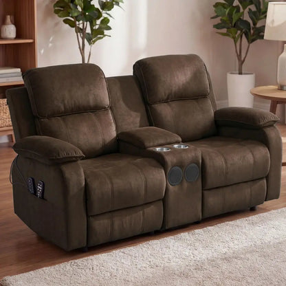 Power Loveseat Recliner with Console,  with Heat amp 8 Point Massage, Bluetooth Speakers