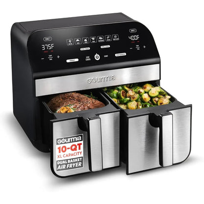 Gourmia Dual Basket Air Fryer - 10 Qt Large Capacity