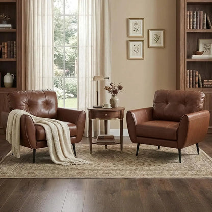Black Leather Accent Chair Set of 2