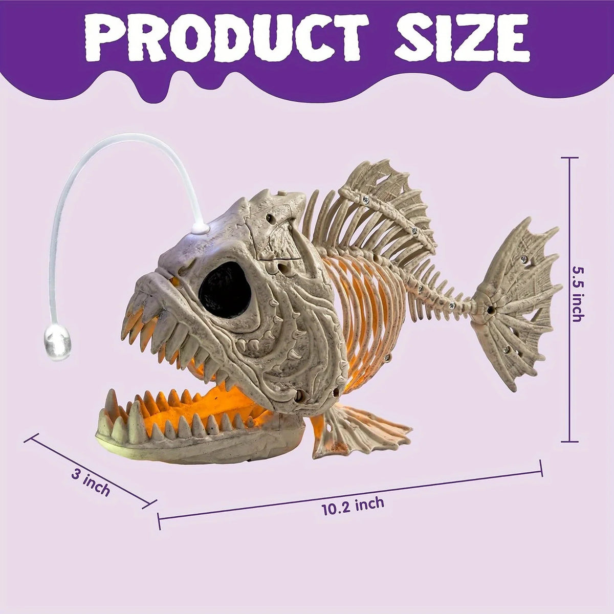 Skeleton Lantern Fish Halloween with LED Eye Plastic Bones(10.2" *5.5" *3")
