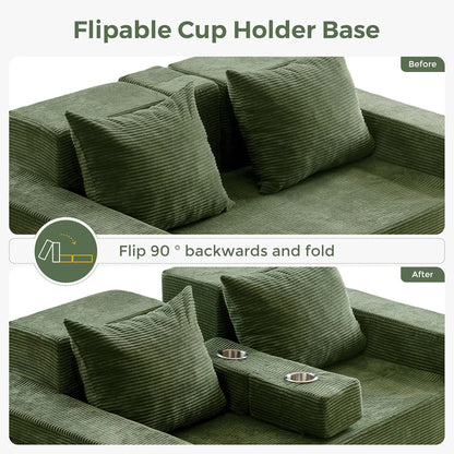 64in Foldable Loveseat Sofa Bed 4-in-1 Recliner Sleeper
