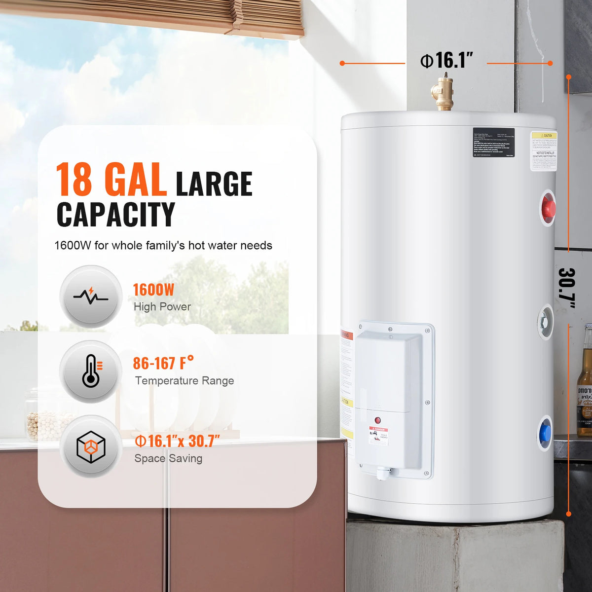 SucceBuy Electric Water Heater 40/70L Tank Instant Hot Water Heater