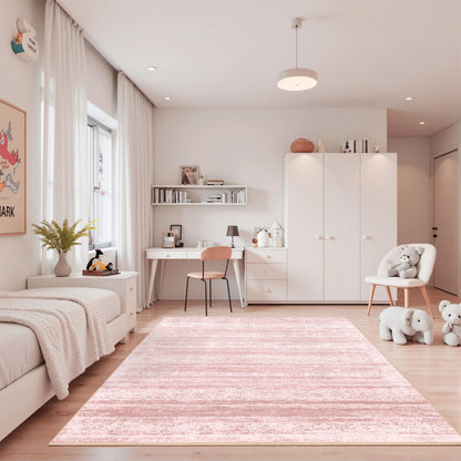 Dusty Pink 8x10 Rug - Washable Non Slip Rug- Foldable