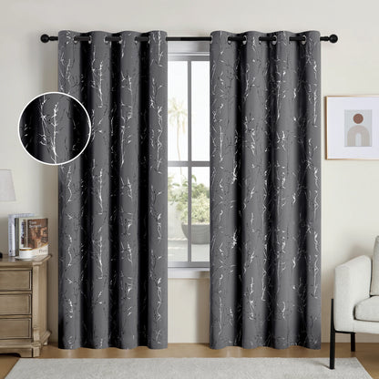 2 Blackout Curtains Grommet Thermal Insulated Room Darkening  With Tree Print