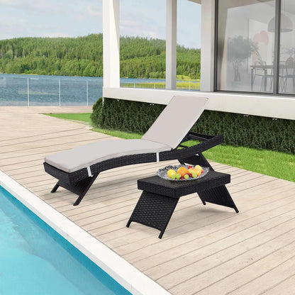 2 Folding Chairs Patio Chaise Lounge, Outdoor Wicker Lounge