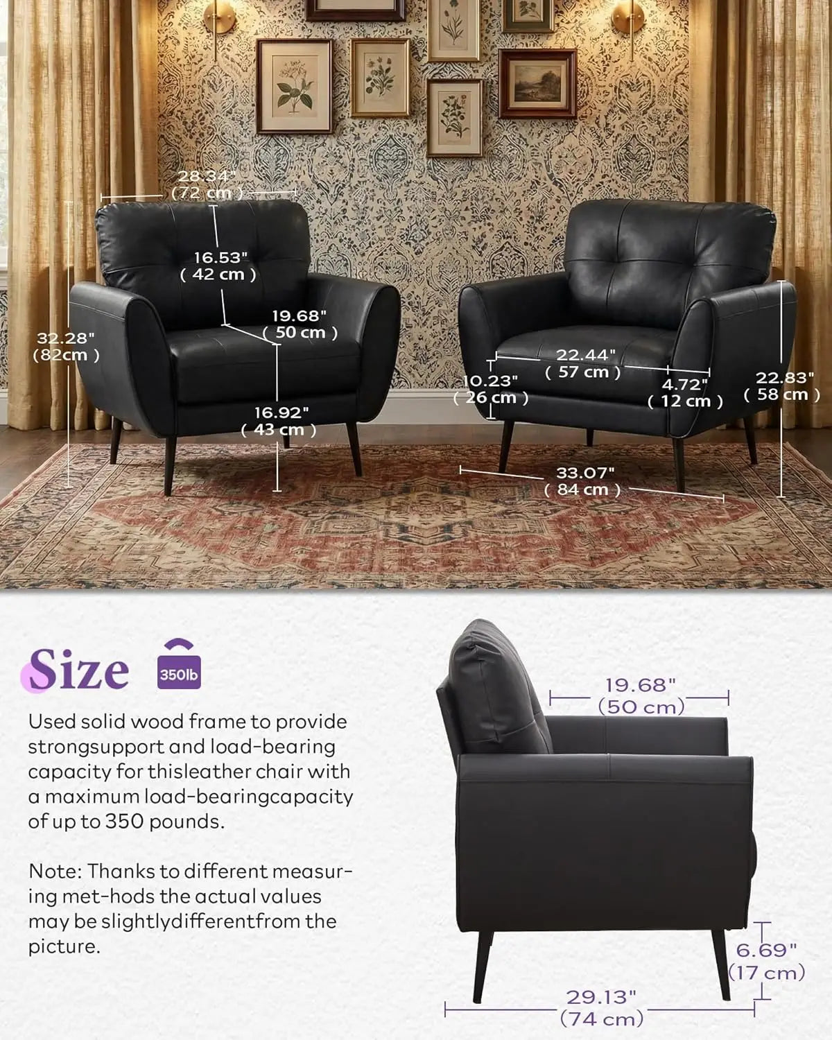 Black Leather Accent Chair Set of 2