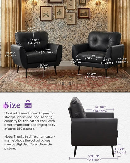Black Leather Accent Chair Set of 2