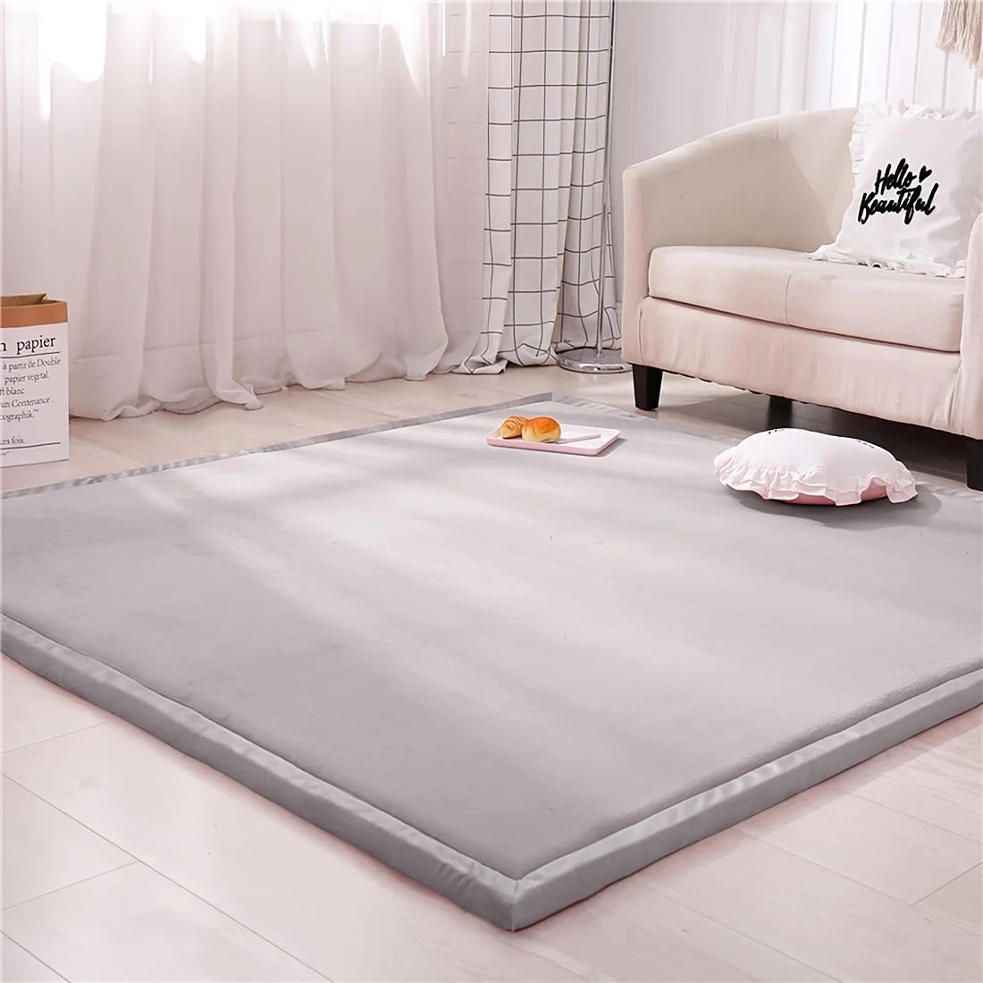 1pc Japanese Tatami Rug, Coral Velvet Area Rug, Baby Mat for Floor Play, 1.18inch Thick Yoga Mat