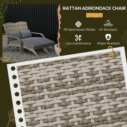 Patio Wicker Adirondack Chair with Cushions, Fire Pit Chair for 2