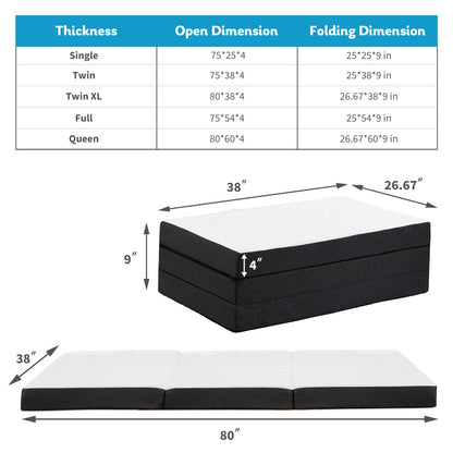 JHK Tri-Fold Memory Foam Mattress with Collapsible and Washable Cover