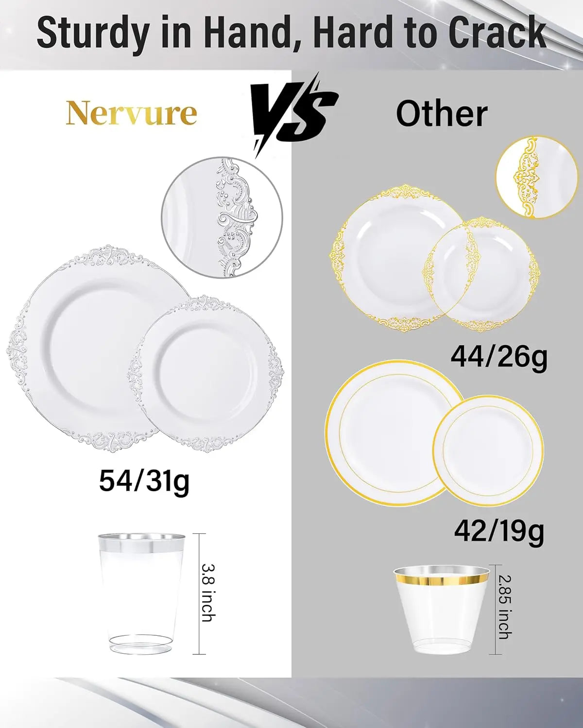 175PCS Silver Plastic Plates Set for 25 Guests