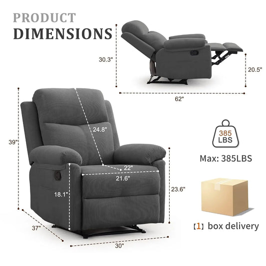 Manual Recliner with Side Pocket, Small Recliners for Small Spaces