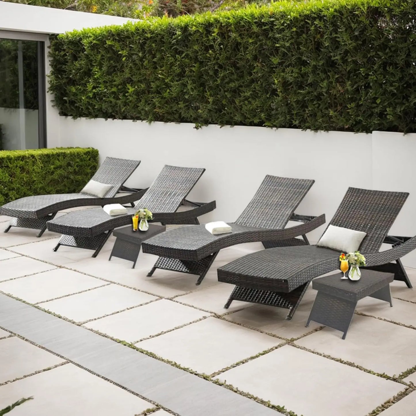 2 Folding Chairs Patio Chaise Lounge, Outdoor Wicker Lounge