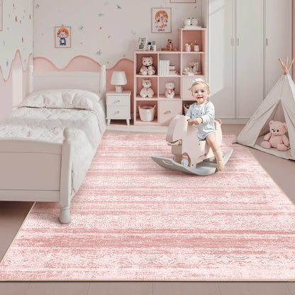Dusty Pink 8x10 Rug - Washable Non Slip Rug- Foldable
