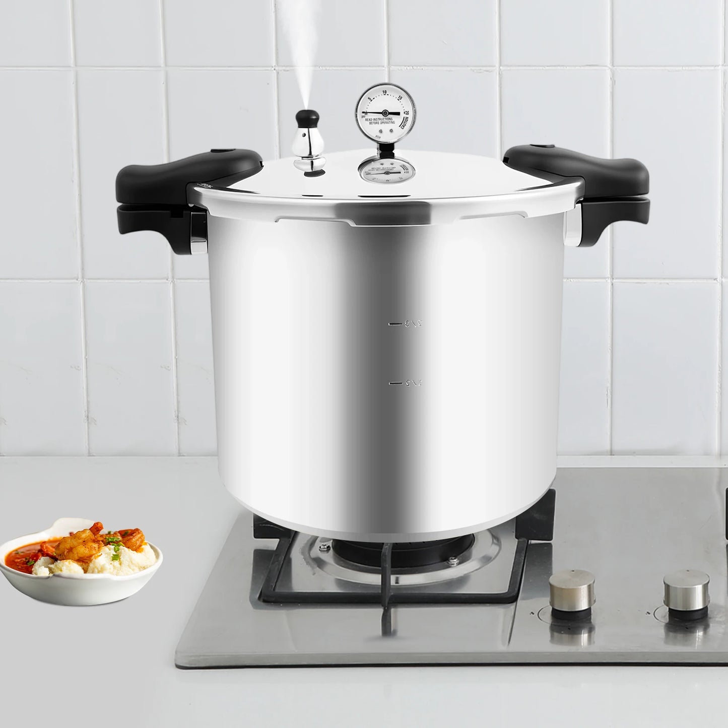22L Thickened Explosion-Proof Pressure Cooker with Pressure Gauge and Safety Valve