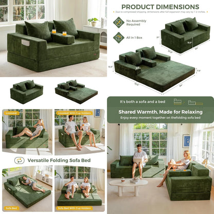 64in Foldable Loveseat Sofa Bed 4-in-1 Recliner Sleeper