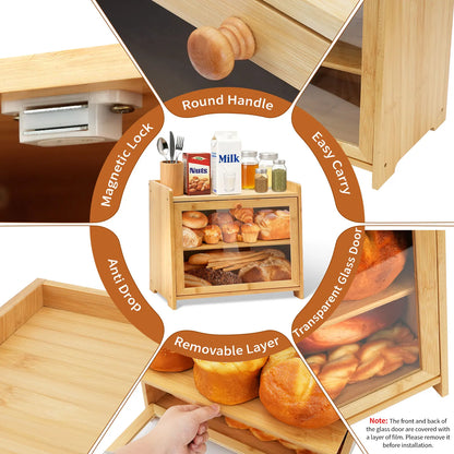 Double Layer Bamboo Bread Box