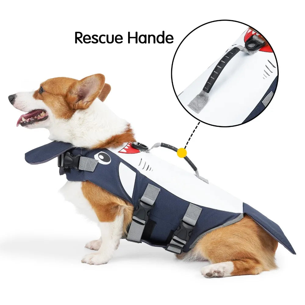 M & L Size Dog Shark Life Jacket Chin Support Floating Vest