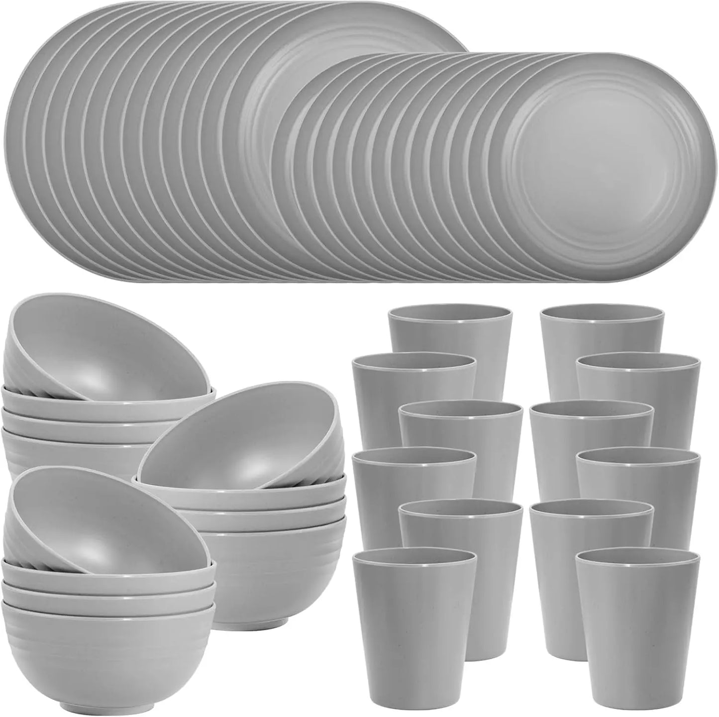 48-Piece Grey Plastic Wheat Straw Dinnerware Set