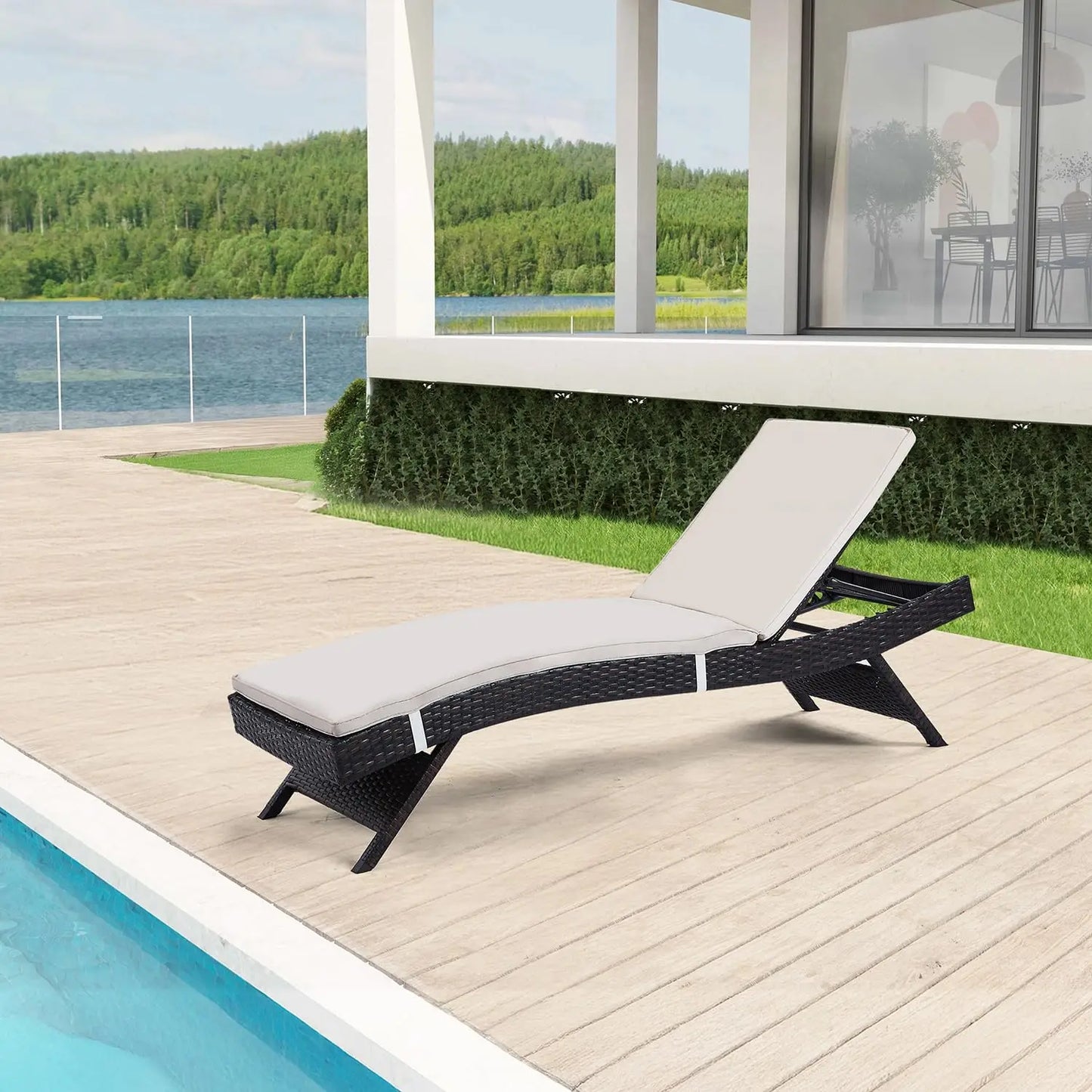 2 Folding Chairs Patio Chaise Lounge, Outdoor Wicker Lounge