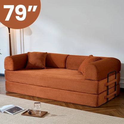 79’’ Folding Convertible Sofa Bed Corduroy Upholstered Boneless Couch