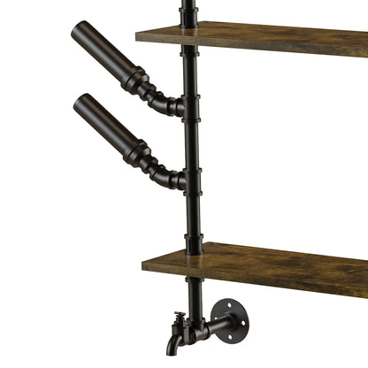 Pipe Bar Liquor Shelf, Floating Shelves with Wine Glass Holder