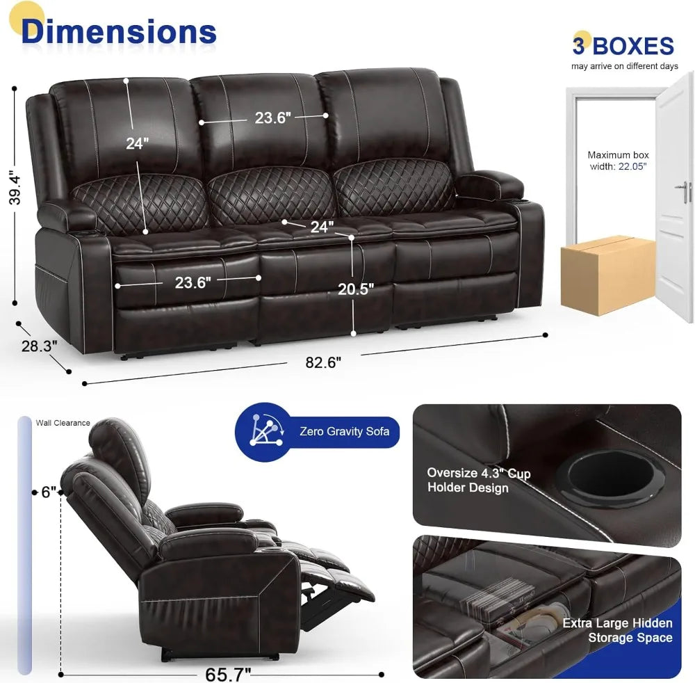 3 Seater Recliner Sofa with Liftable Console