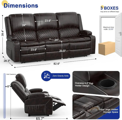 3 Seater Recliner Sofa with Liftable Console
