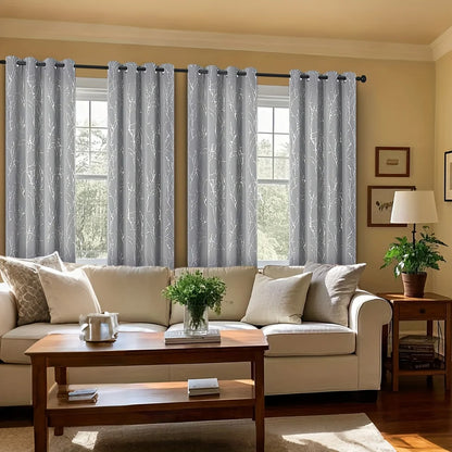 2 Blackout Curtains Grommet Thermal Insulated Room Darkening  With Tree Print