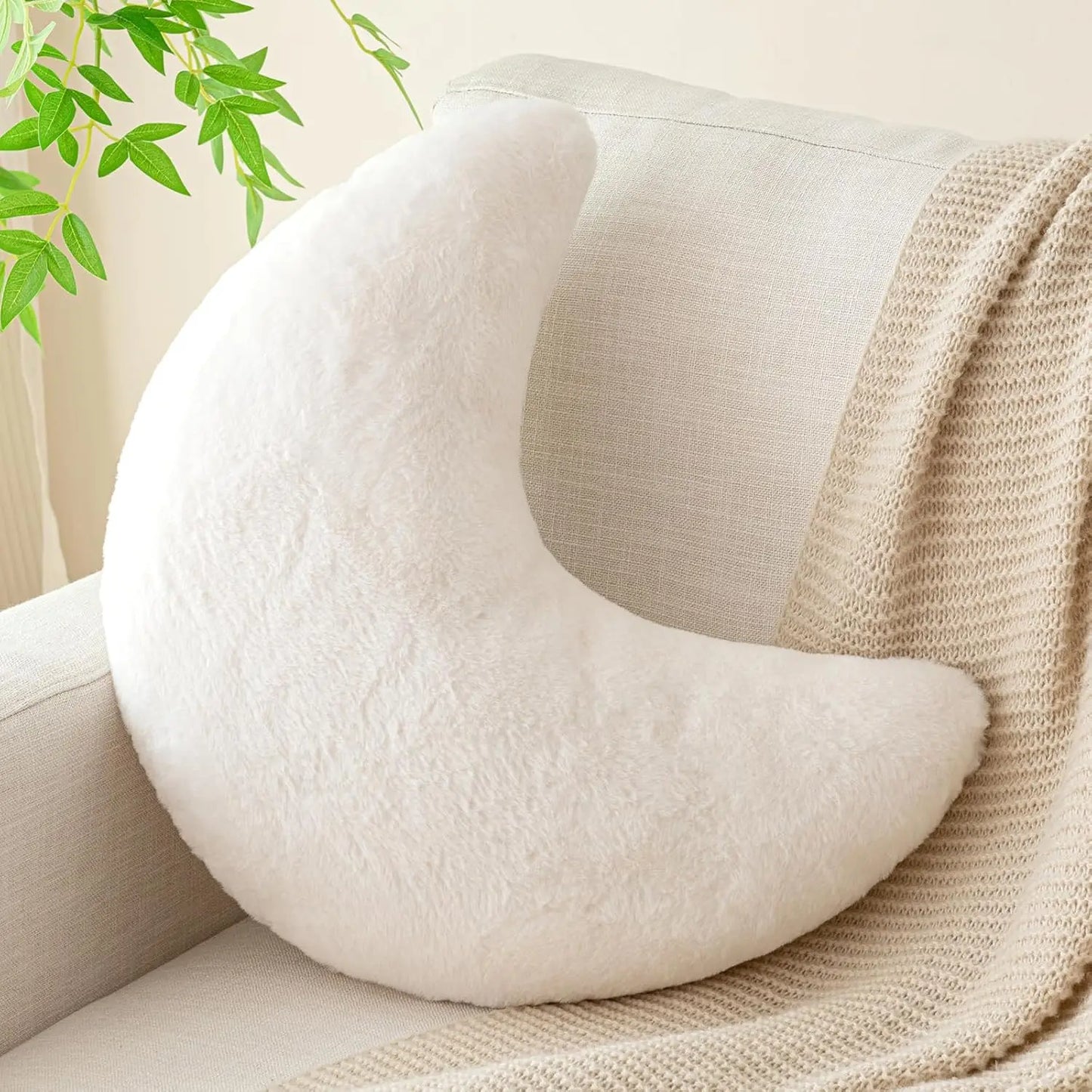 Moon Shaped Pillow, Soft Faux Rabbit