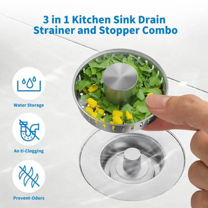 3-in-1 Stainless Steel Kitchen Sink Strainer