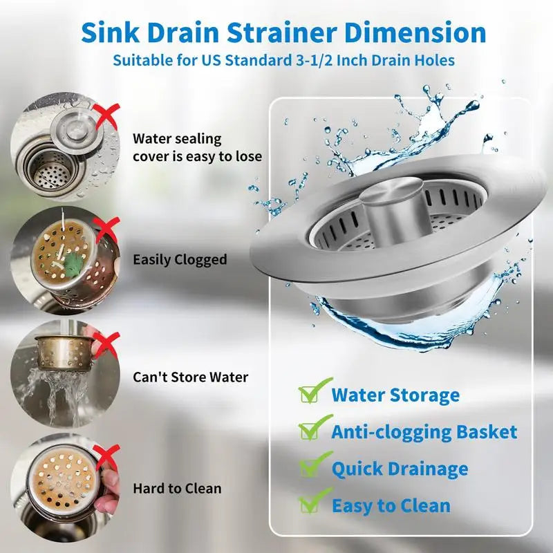 3-in-1 Stainless Steel Kitchen Sink Strainer