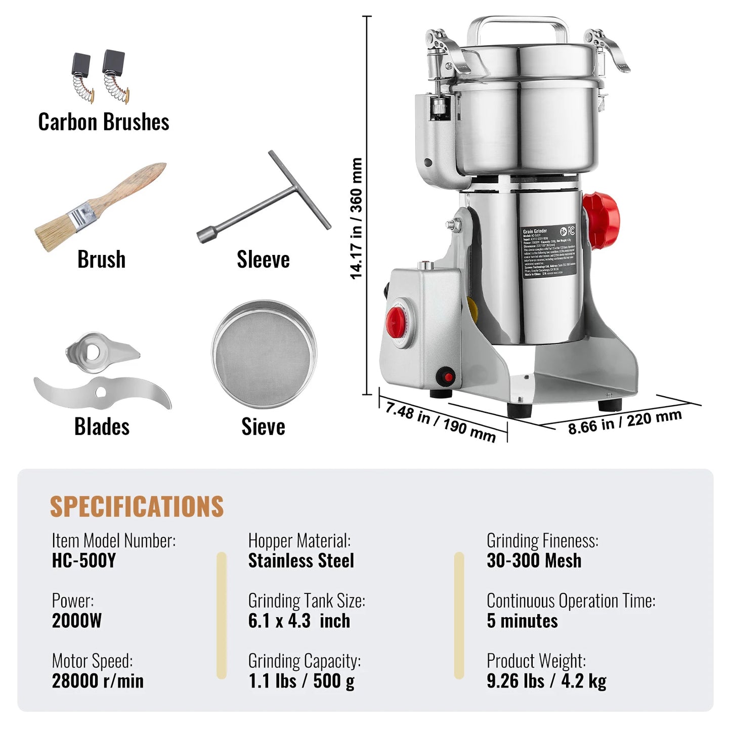 SucceBuy 150-2500g Electric Grain Mill Grinder