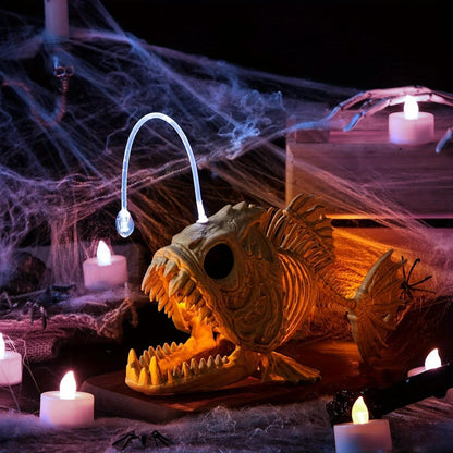 Skeleton Lantern Fish Halloween with LED Eye Plastic Bones(10.2" *5.5" *3")