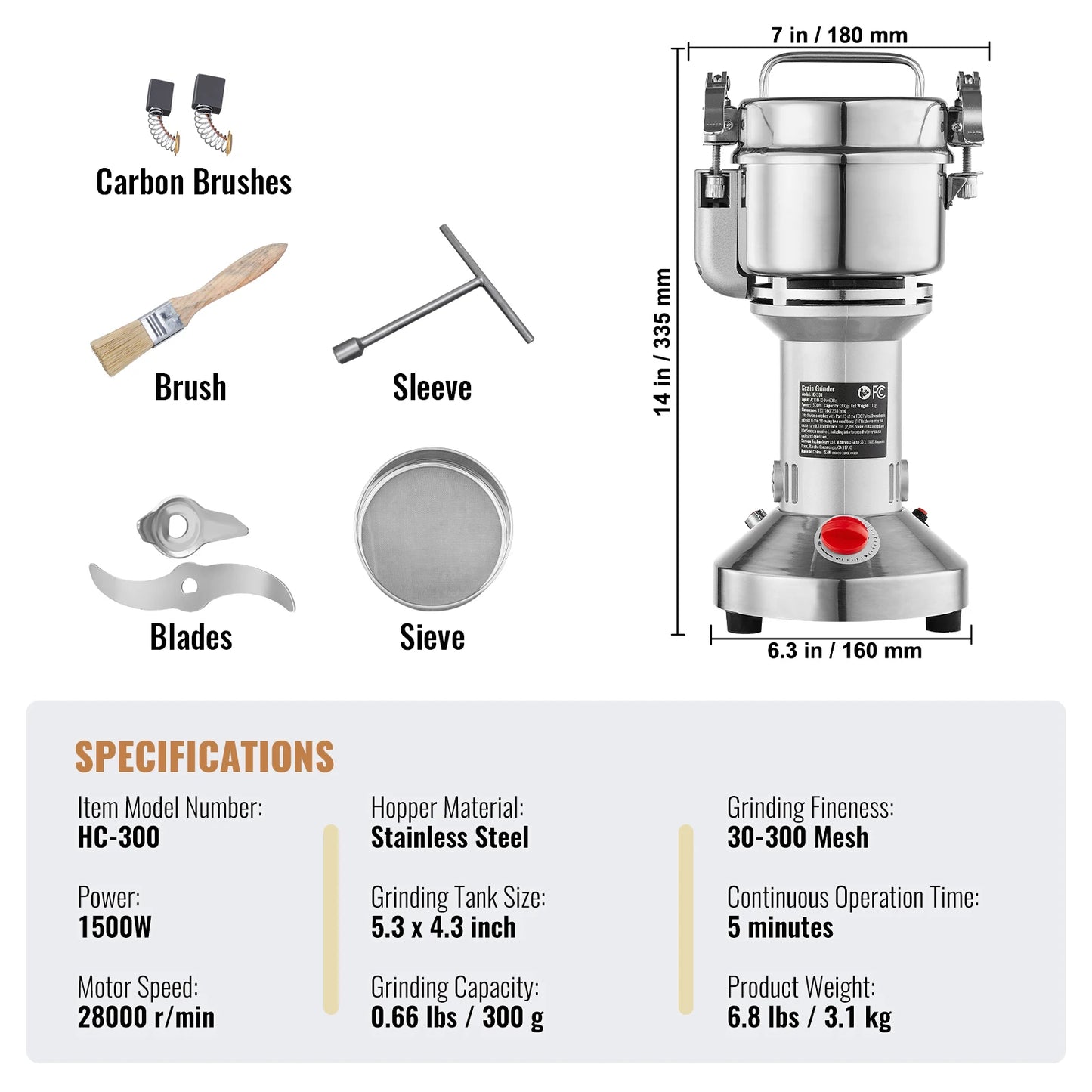 SucceBuy 150-2500g Electric Grain Mill Grinder