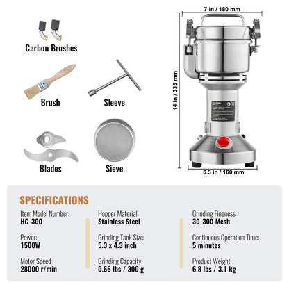 SucceBuy 150-2500g Electric Grain Mill Grinder