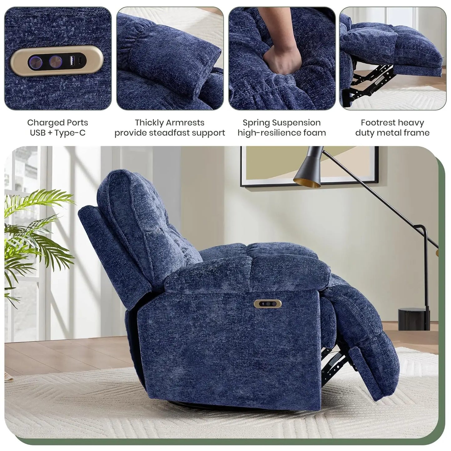 42" Oversized Power Swivel Rocker Recliner