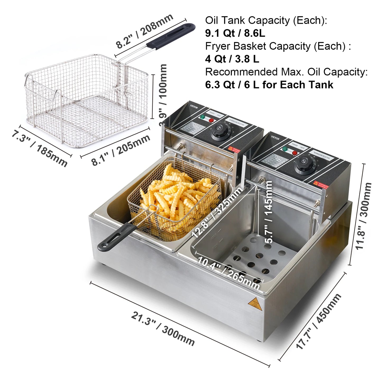 SucceBuy  12L Electric Deep Fryer w/Dual Removable Tanks