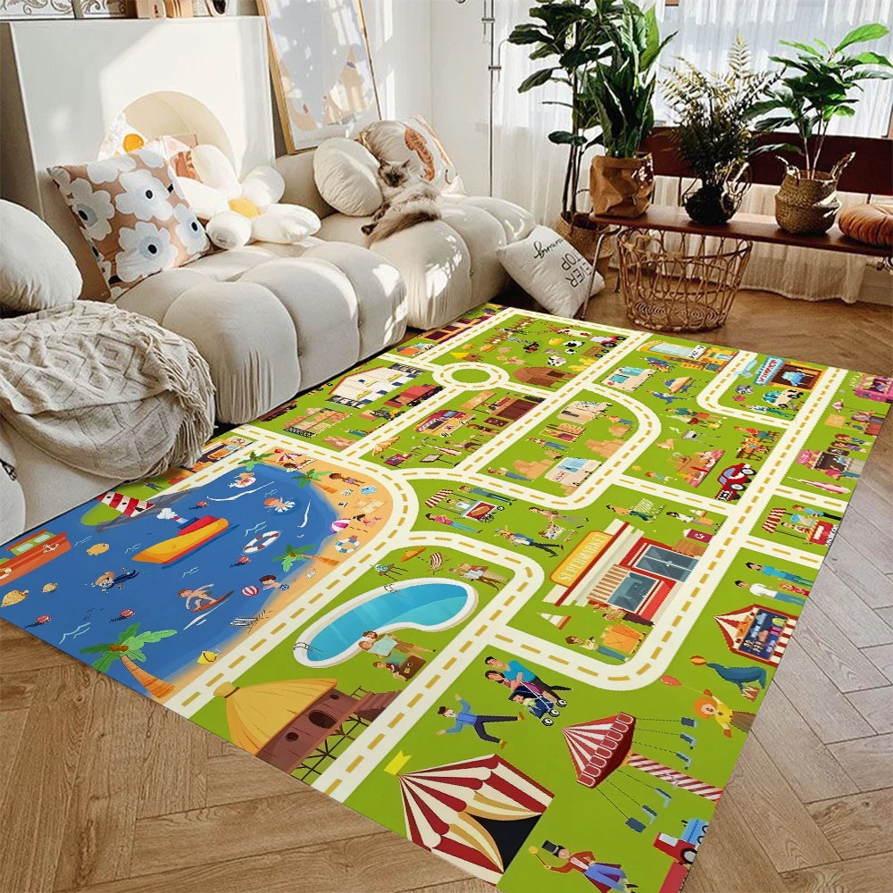 Car Play Mat Non-Slip Kids Play Rug
