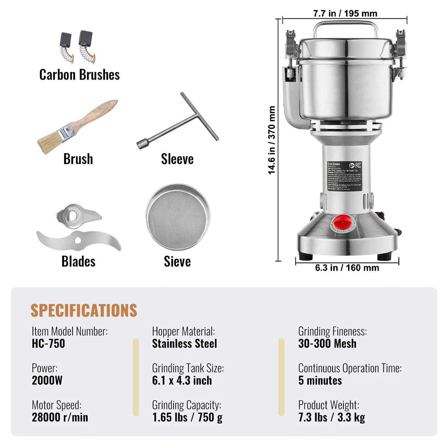 SucceBuy 150-2500g Electric Grain Mill Grinder