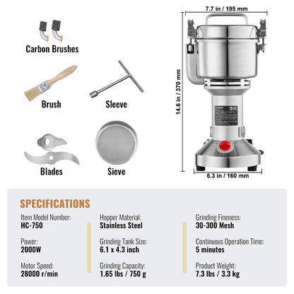 SucceBuy 150-2500g Electric Grain Mill Grinder