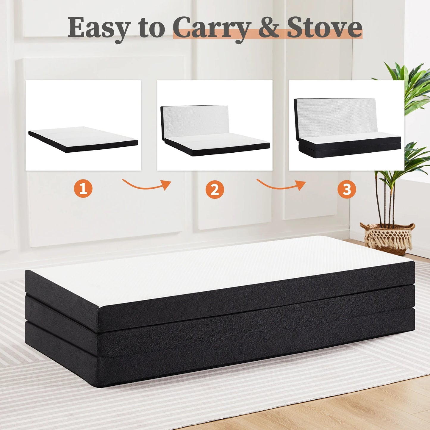 JHK Tri-Fold Memory Foam Mattress with Collapsible and Washable Cover